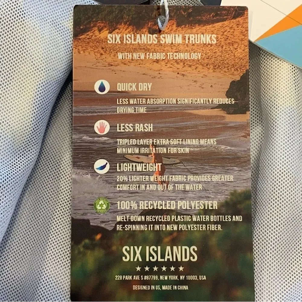 SIX ISLANDS Mens Swim Trunks Recycled Plastic Fabric Size 3XL